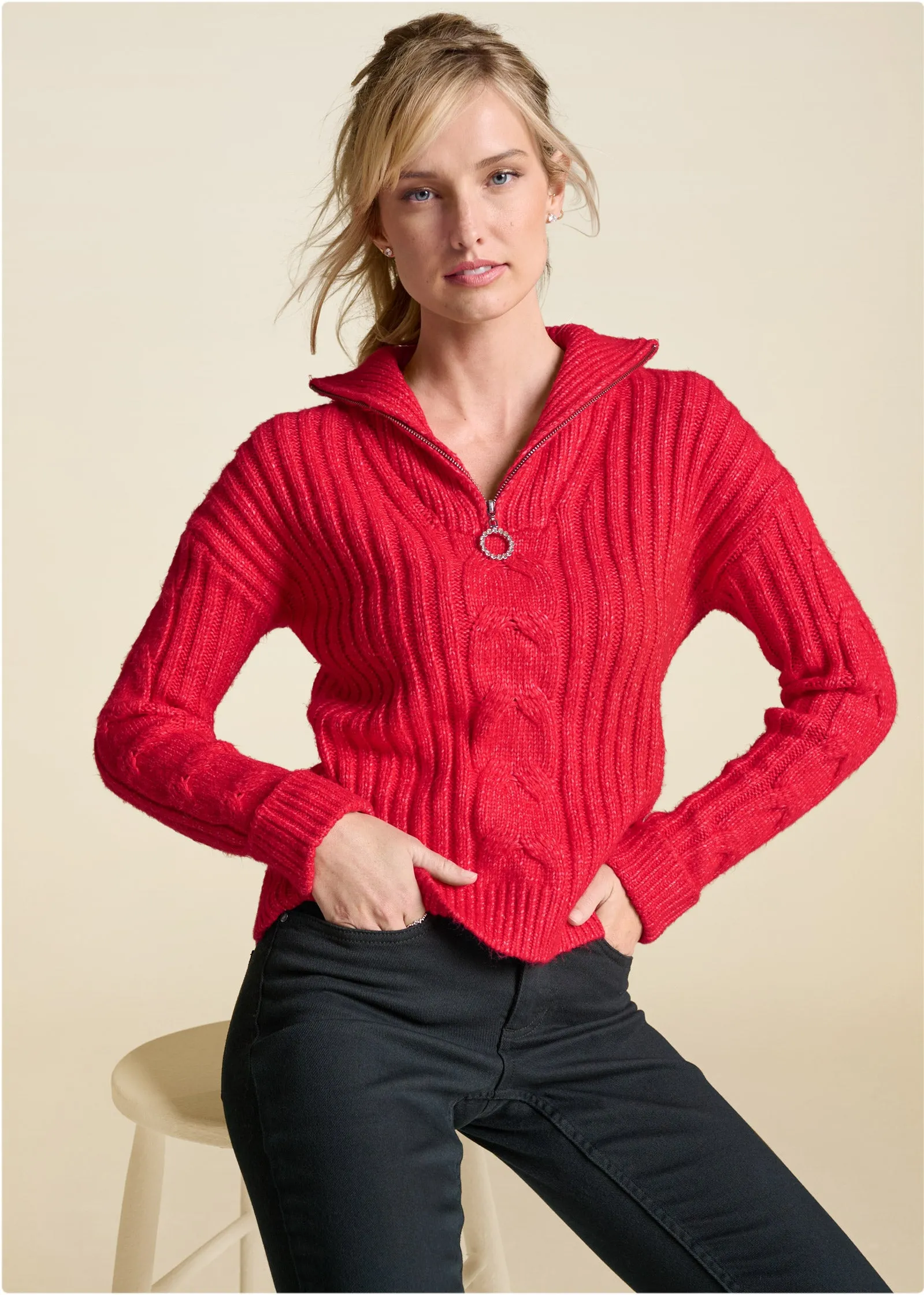 Quarter Zip Sweater - Red sold by VENUS