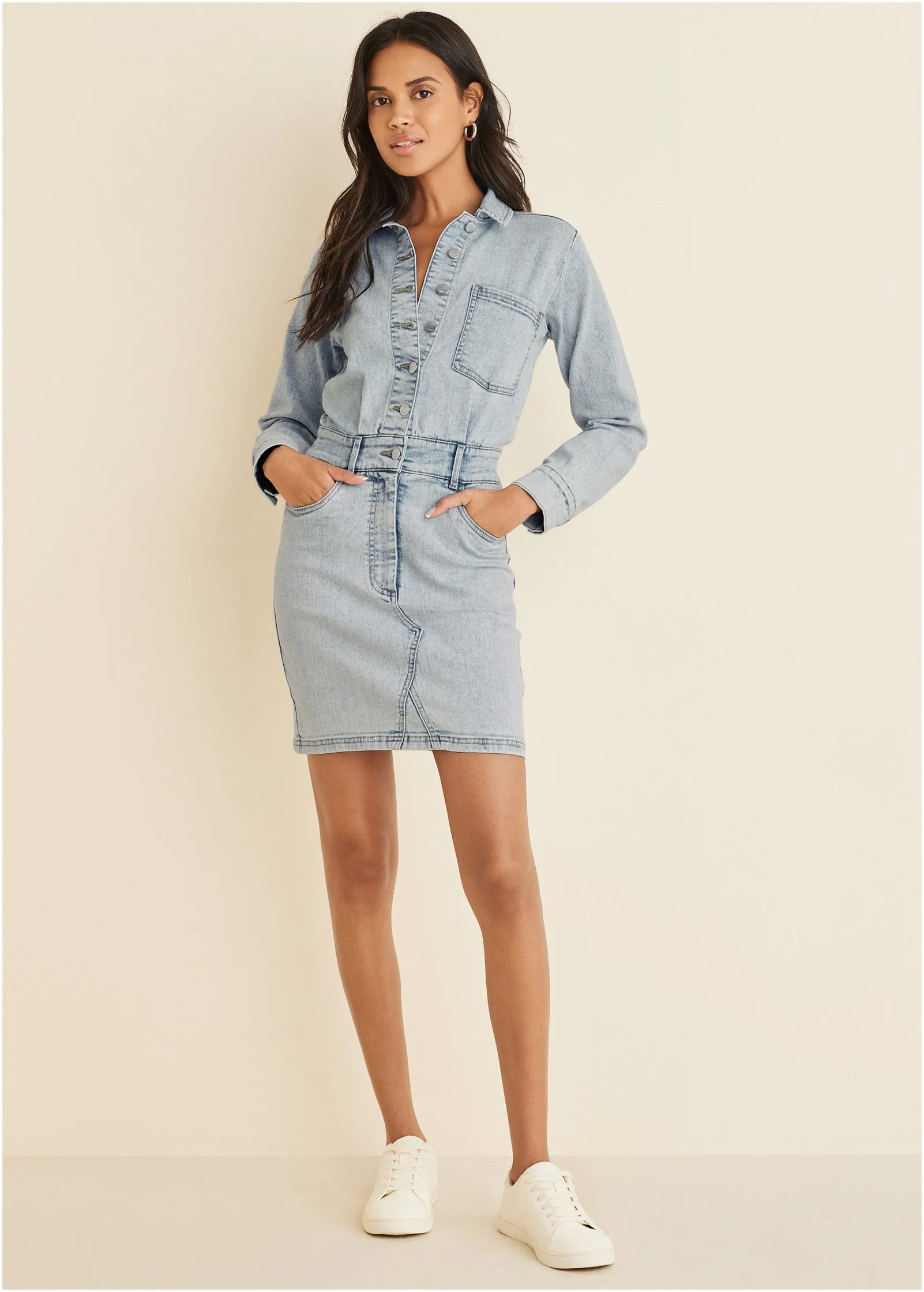 Denim Shirt Dress - Light Wash sold by VENUS