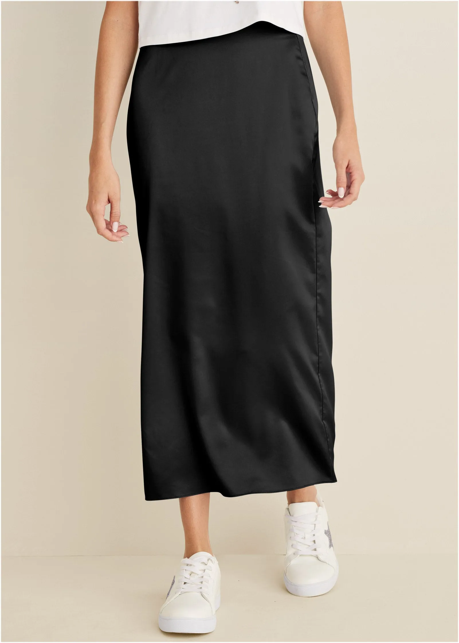 Midi Slip Skirt - Black sold by VENUS