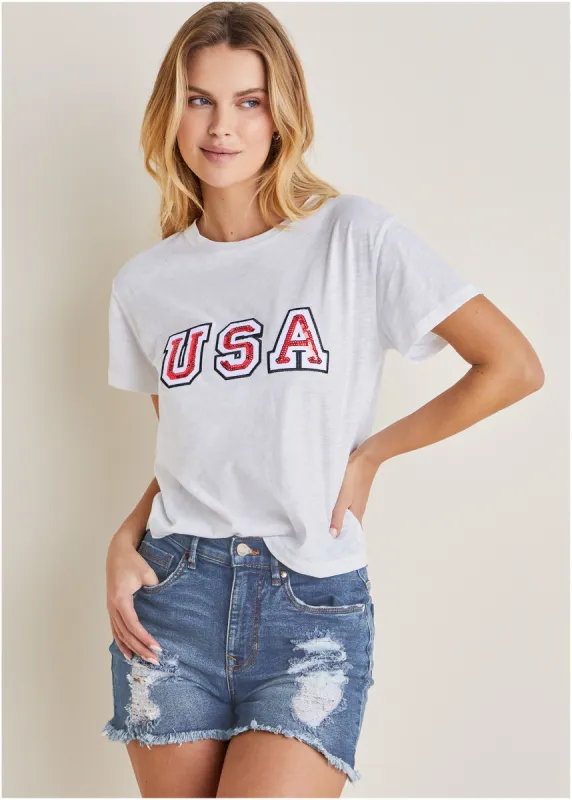 Collegiate Usa Graphic Tee - Off White sold by VENUS