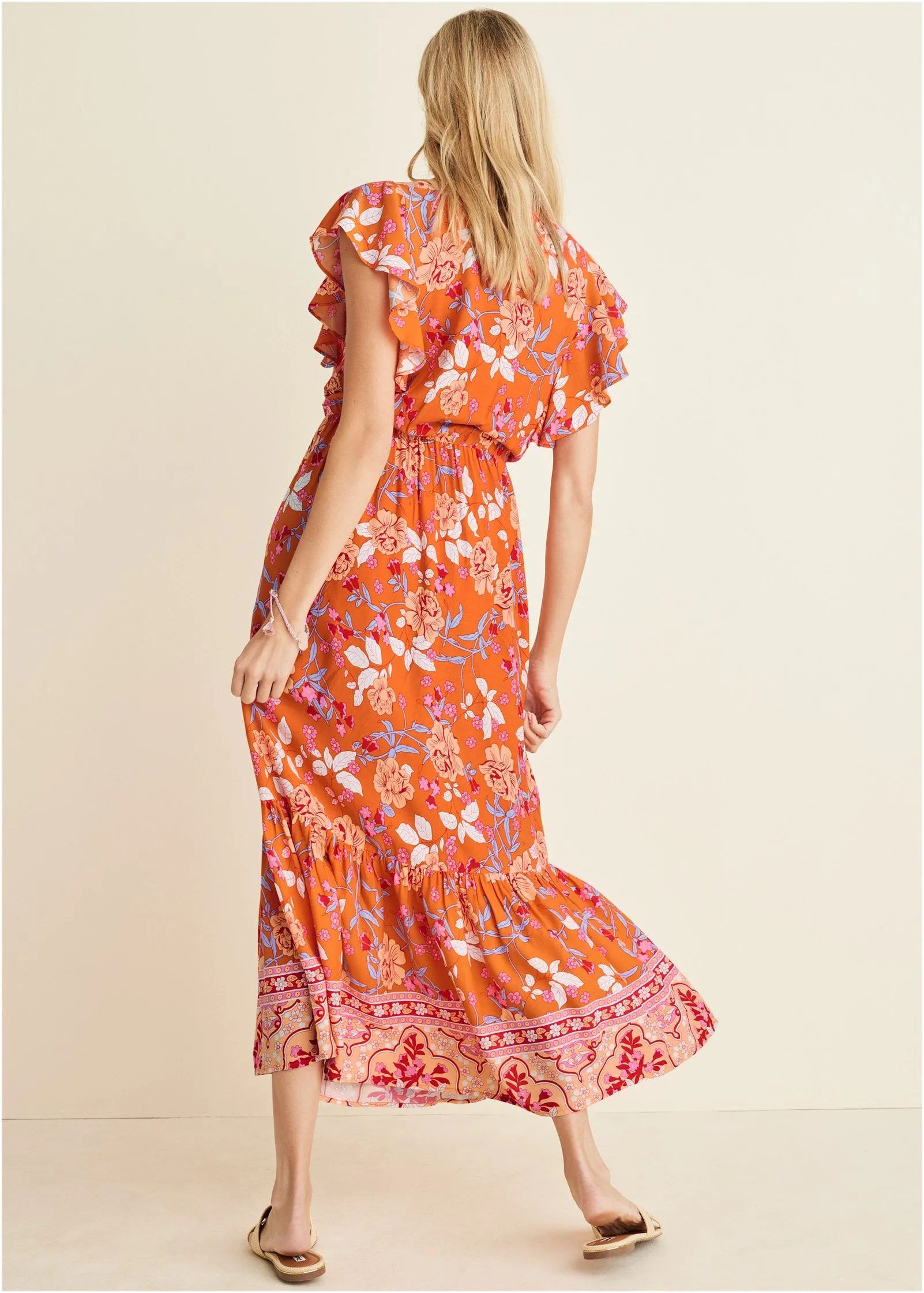 Flutter Sleeve Midi Dress - Orange Multi sold by VENUS product image thumbnail 2