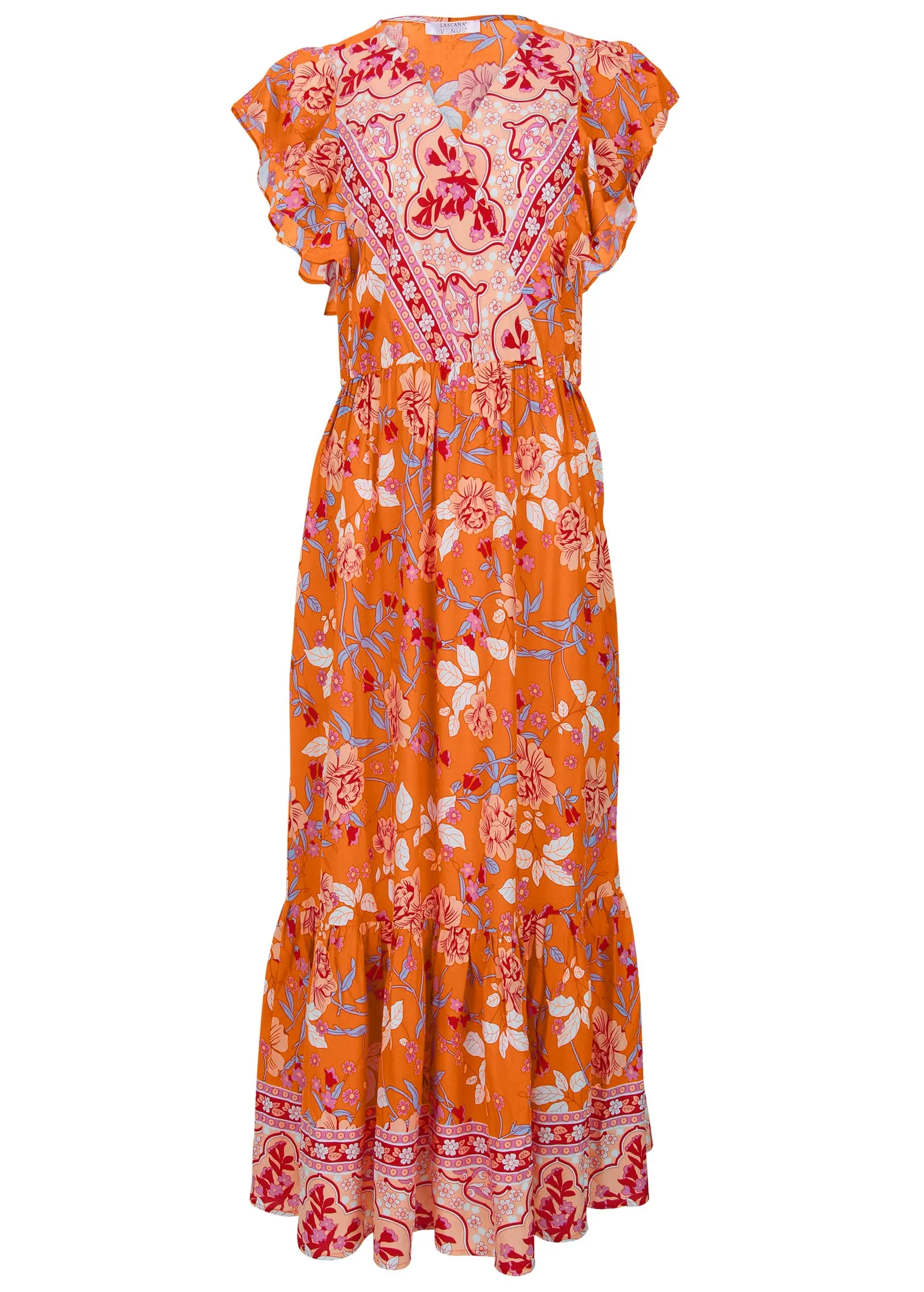 Flutter Sleeve Midi Dress - Orange Multi sold by VENUS product image thumbnail 3