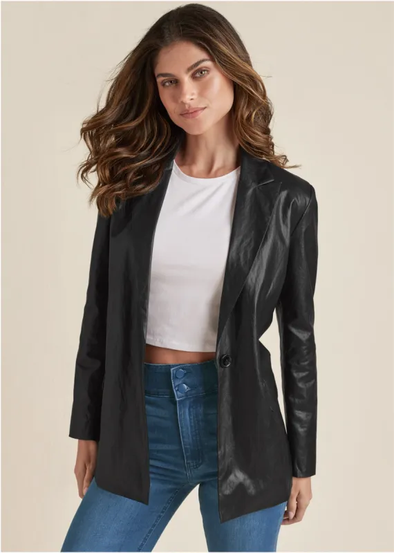 Faux-Leather Blazer - Black sold by VENUS