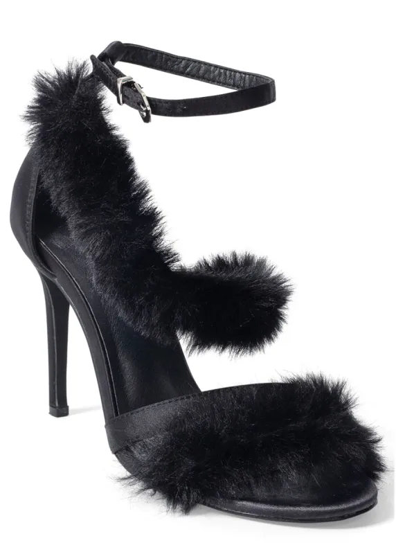Faux-Fur High Heel Sandals - Black sold by VENUS