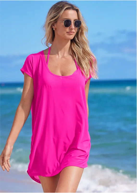 Relaxed Tunic Cover-Up - Electric Pink sold by VENUS