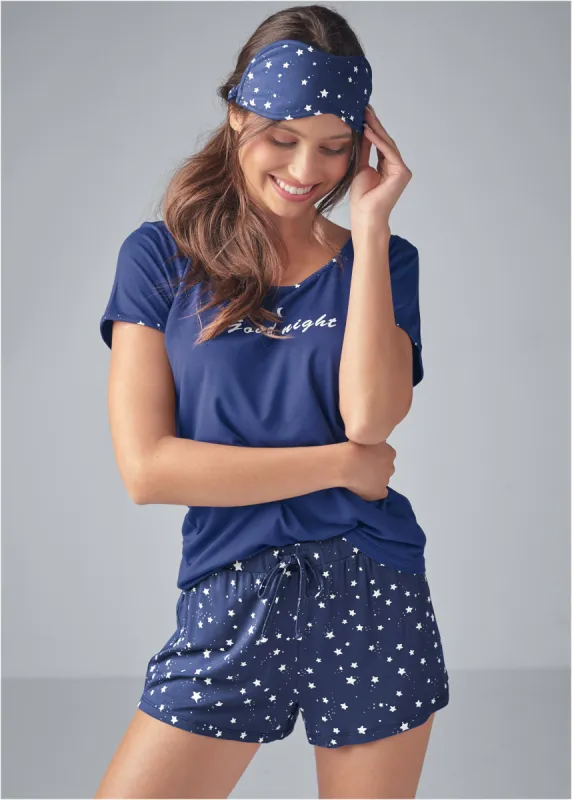 3 Pc Sleep Shorts Set - Navy Multi sold by VENUS