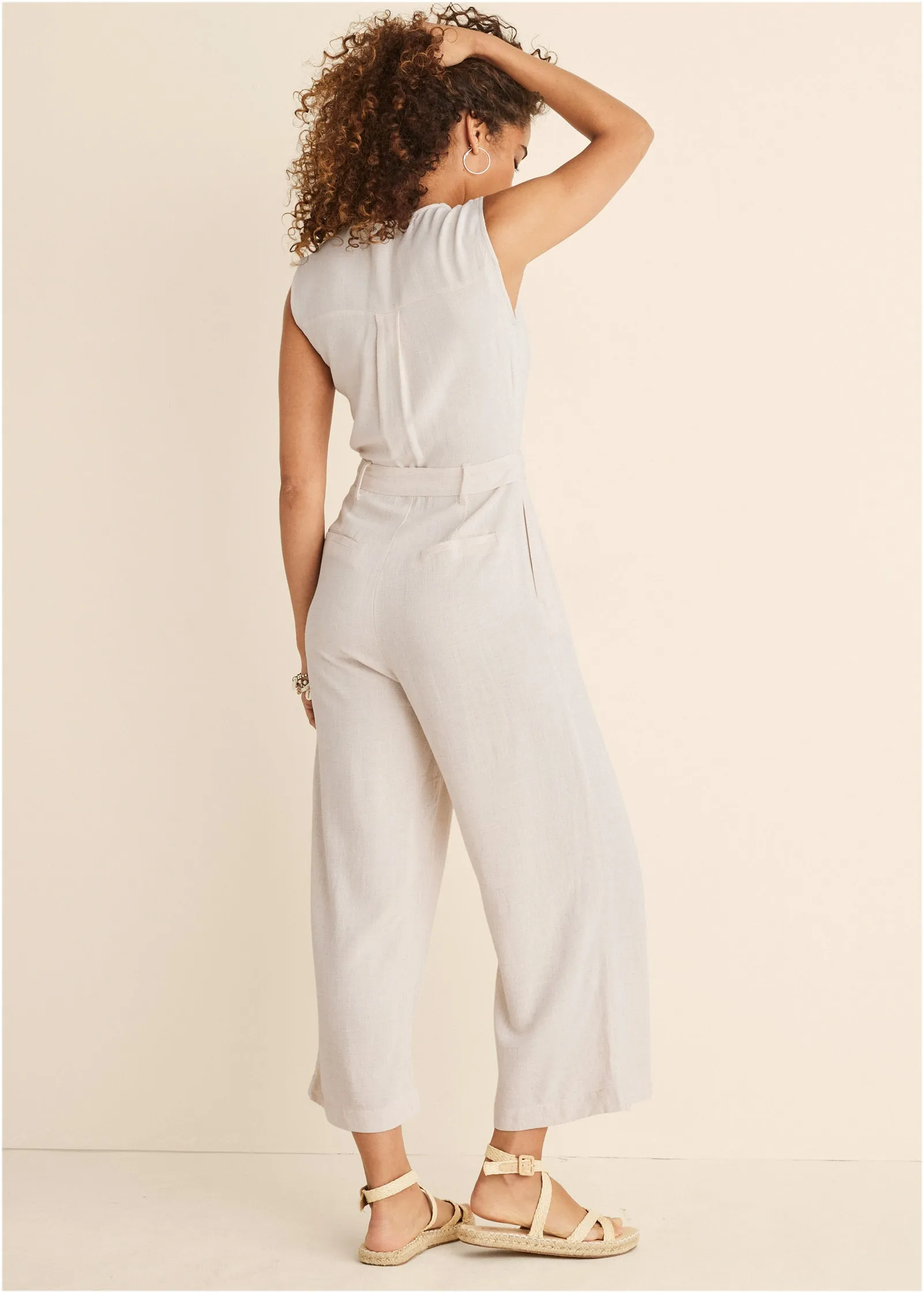 Button Front Linen Jumpsuit - Beige sold by VENUS product image thumbnail 2