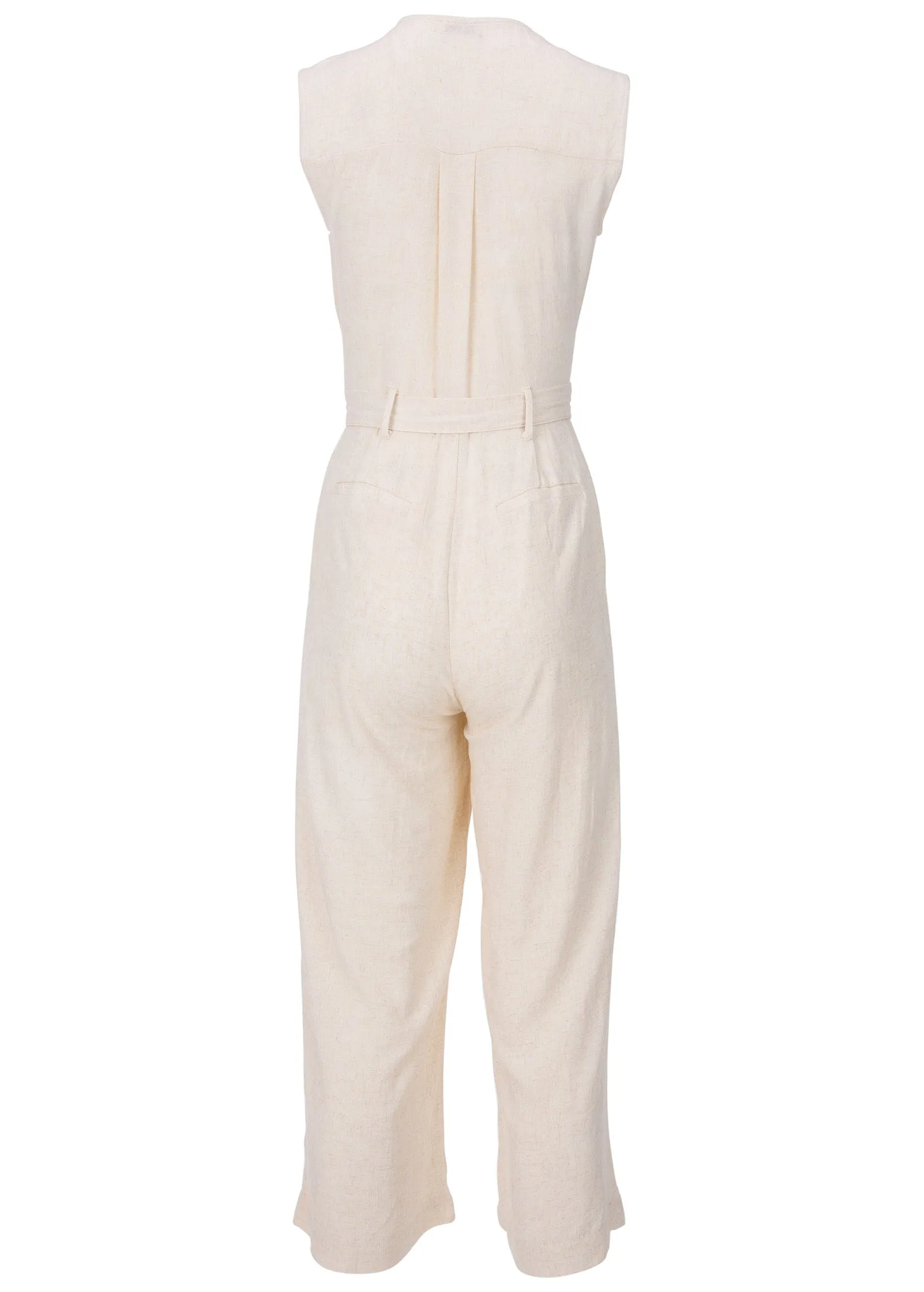 Button Front Linen Jumpsuit - Beige sold by VENUS product image thumbnail 5