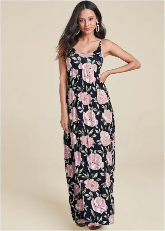 Floral Printed Maxi Dress - Navy Multi sold by VENUS