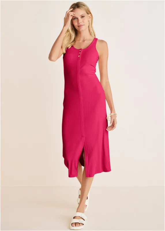 Henley Midi Dress - Dark Pink sold by VENUS