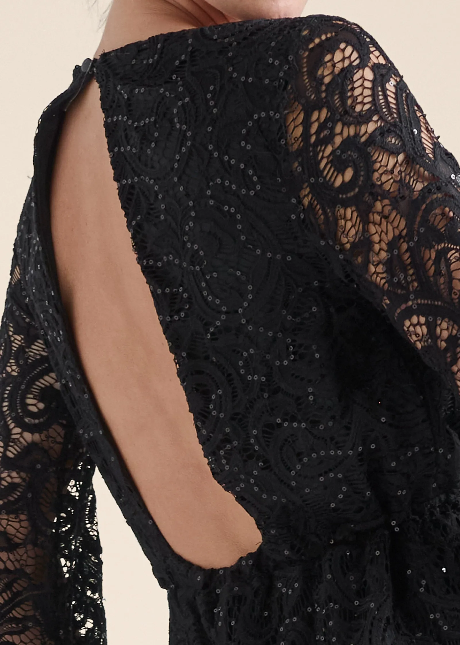 Sequin Lace Open-Back Romper - Black sold by VENUS product image thumbnail 5