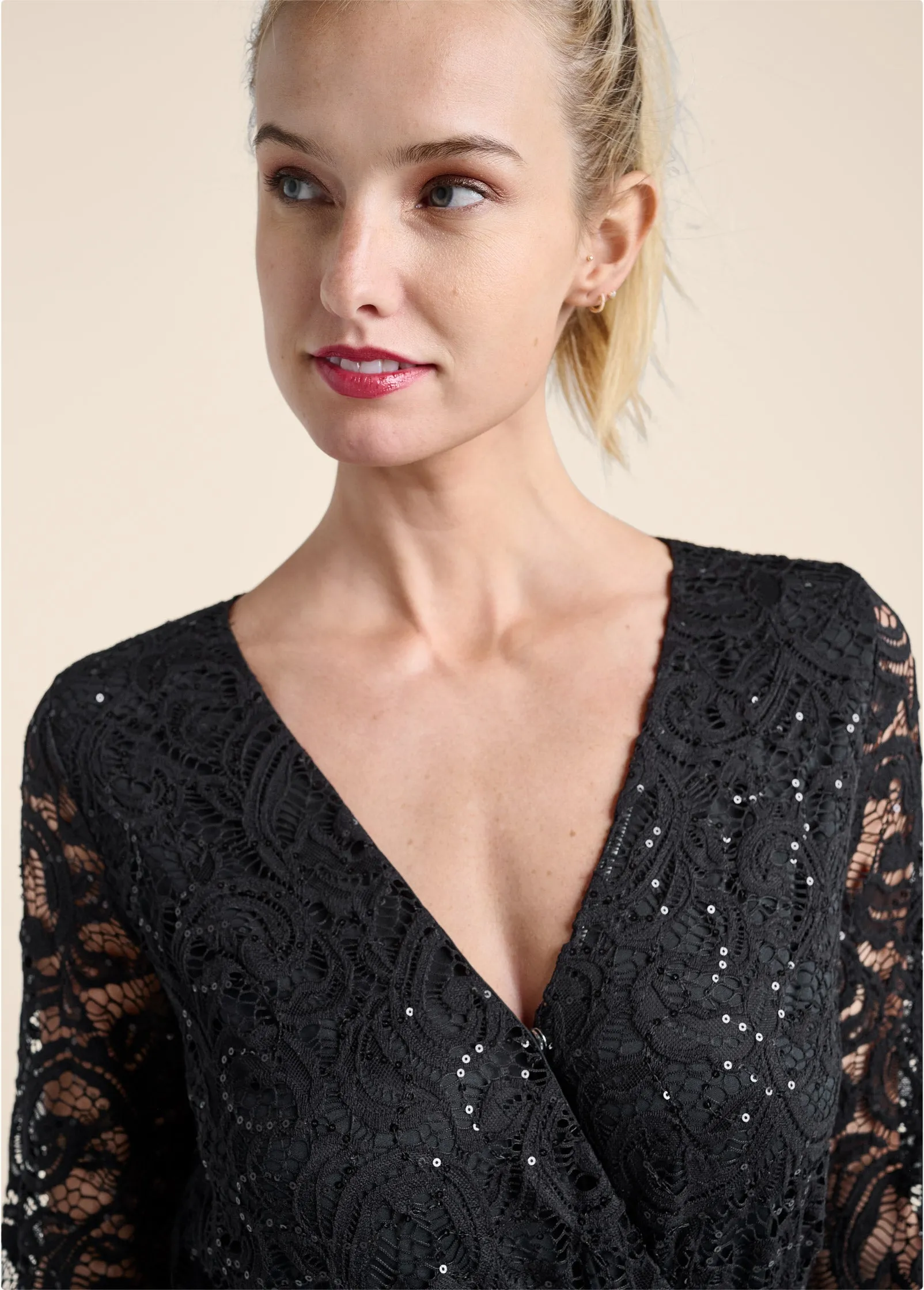 Sequin Lace Open-Back Romper - Black sold by VENUS product image thumbnail 4