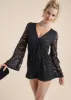 Sequin Lace Open-Back Romper - Black sold by VENUS