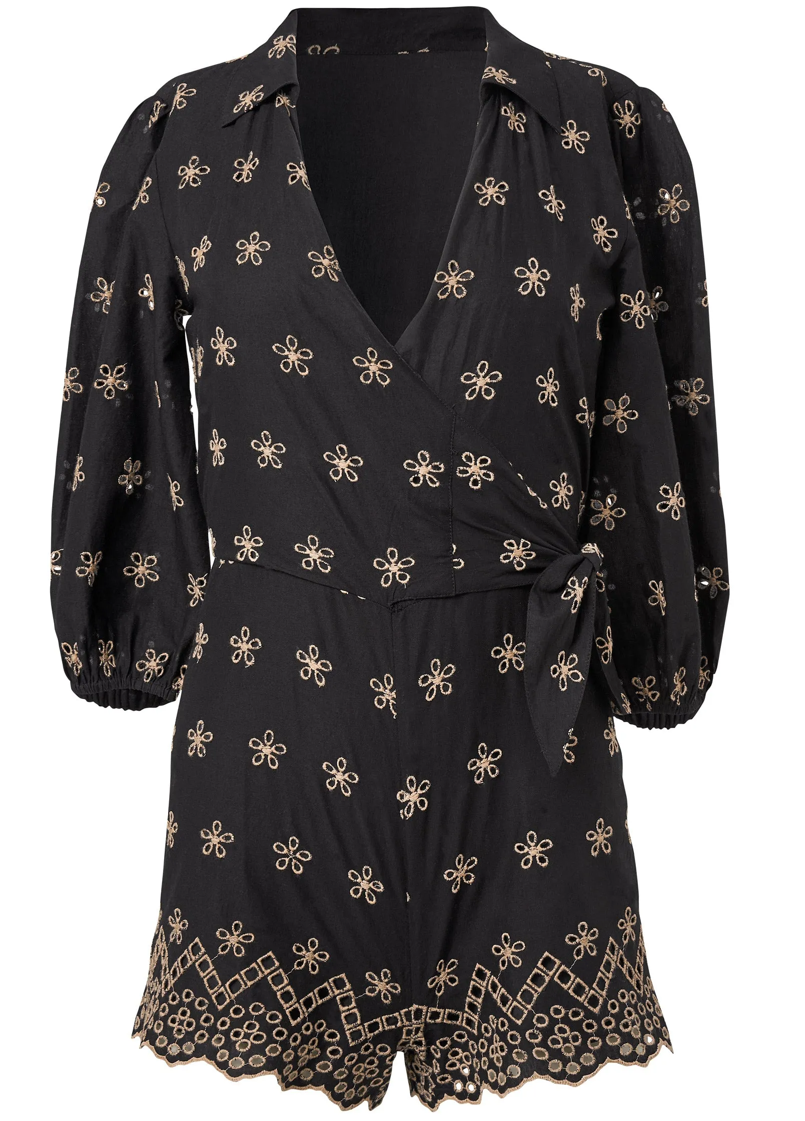 Eyelet Wrap Tie Romper - Black & Taupe sold by VENUS product image thumbnail 5