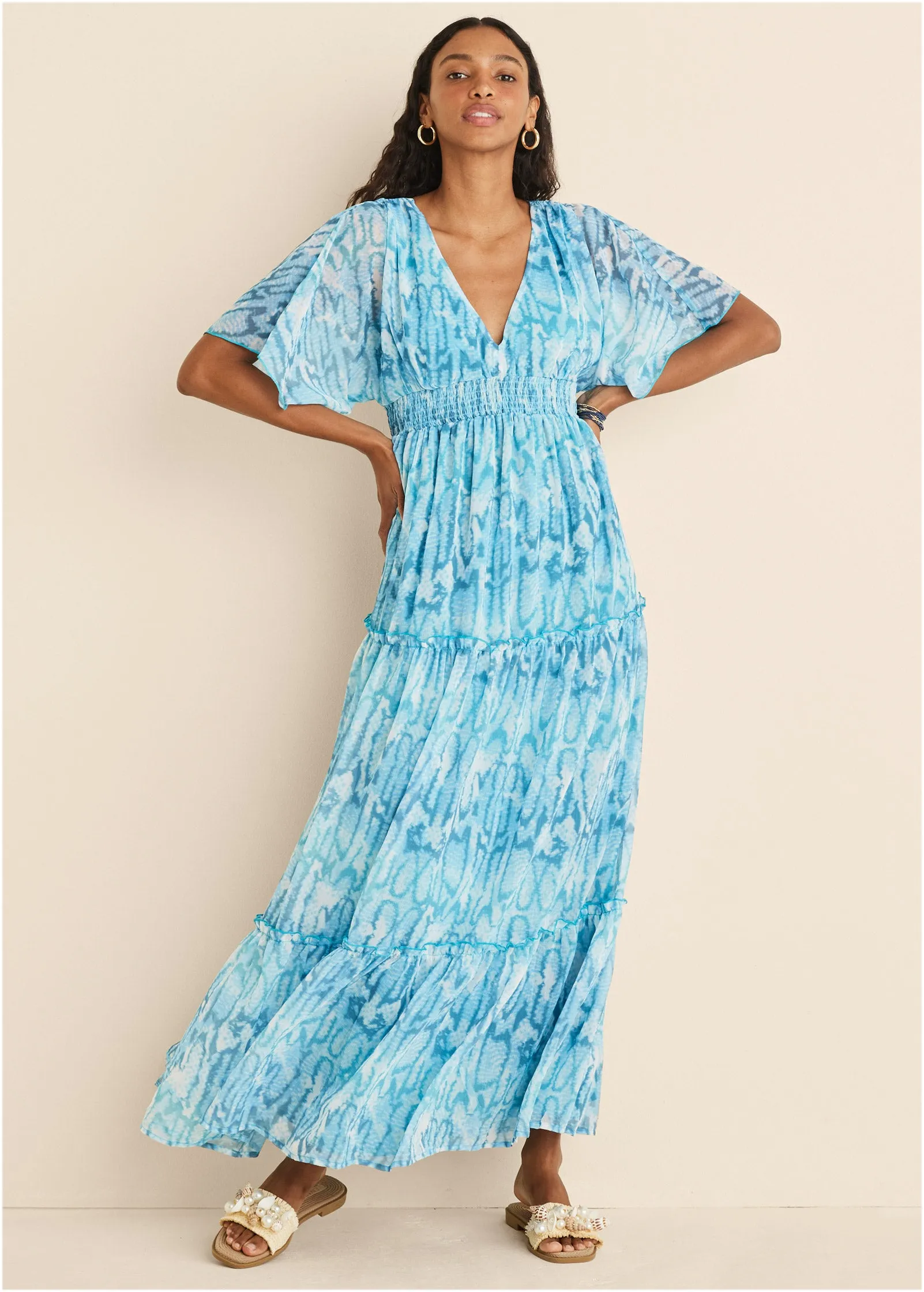 Flutter Sleeve Maxi Dress - Water Snake sold by VENUS