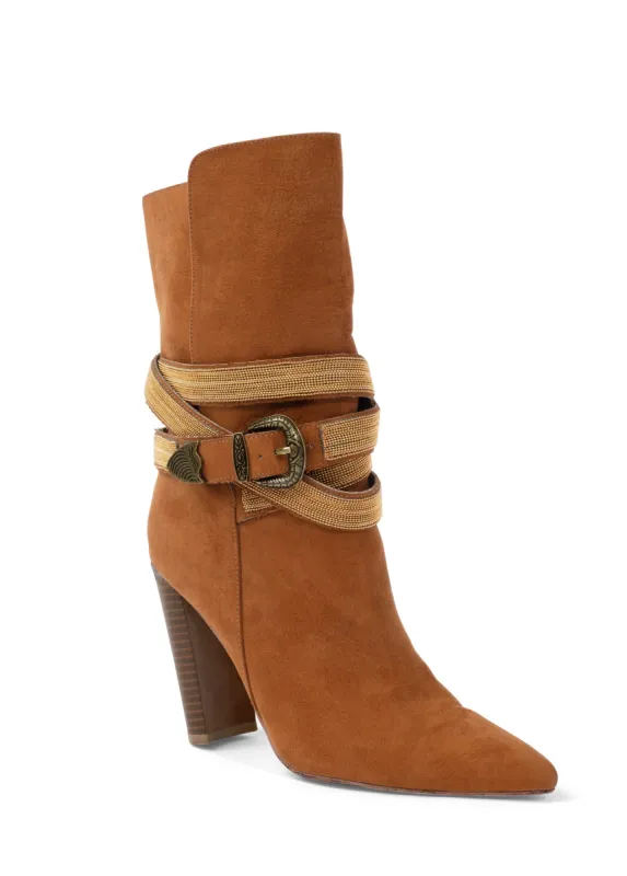 Western Buckle Wrap Boots - Cognac sold by VENUS