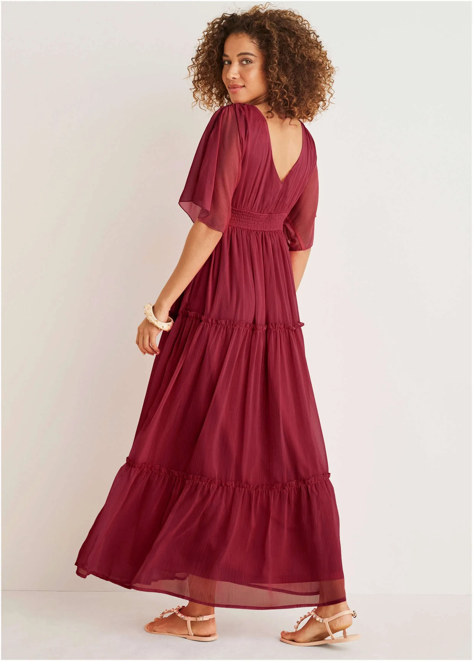 Flutter Sleeve Maxi Dress - Wine sold by VENUS product image thumbnail 2