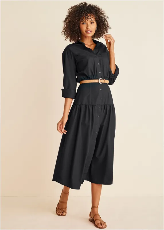 Collared Midi Dress - Black sold by VENUS