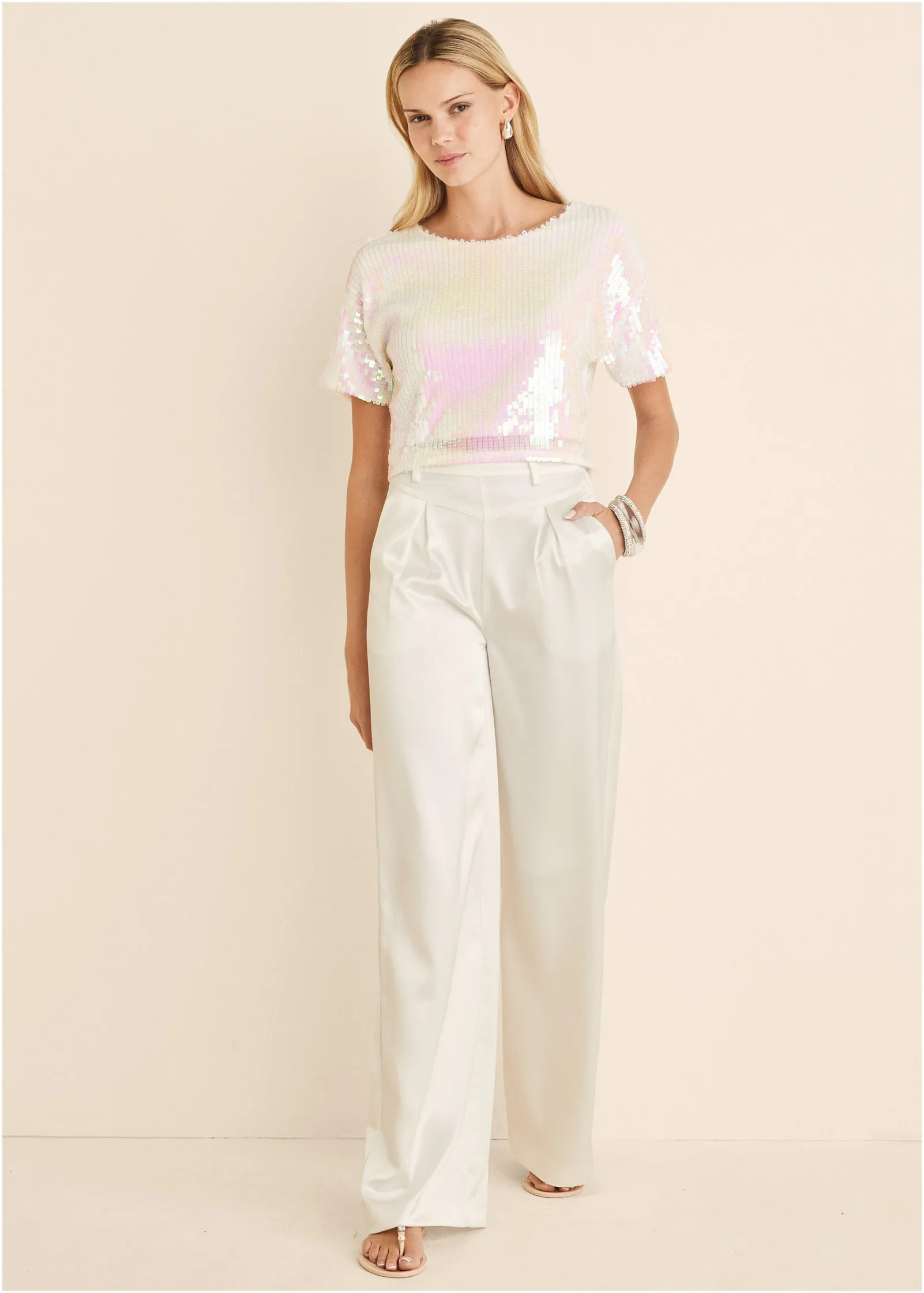 Stretch Sequin Top - Pearl White sold by VENUS