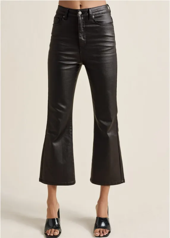 Coated Kick Flare Jeans - Black sold by VENUS
