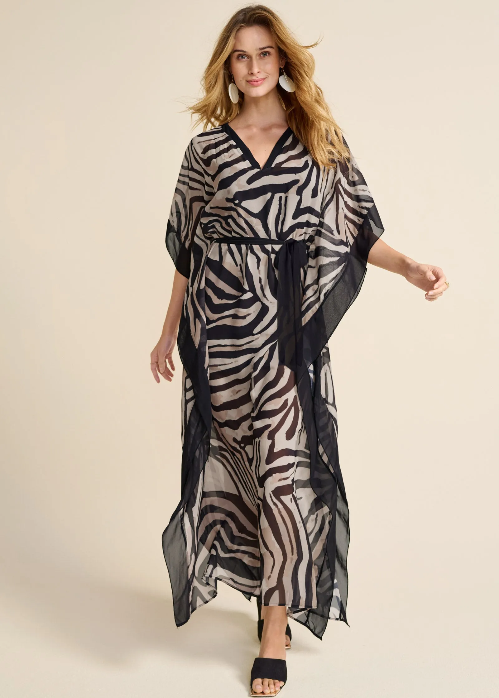 Animal Print Caftan Dress - Black & Natural sold by VENUS