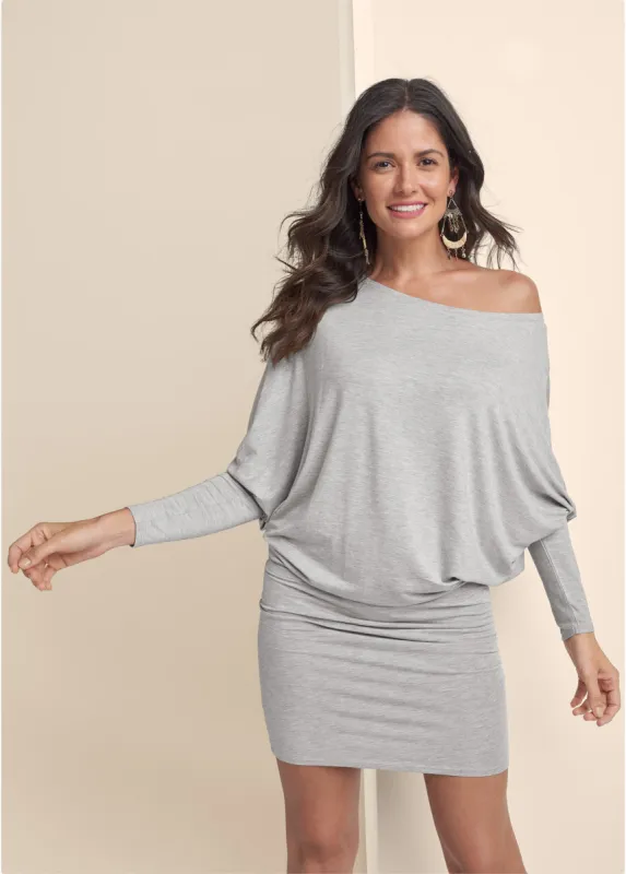 Off-Shoulder Dress - Heather Grey sold by VENUS