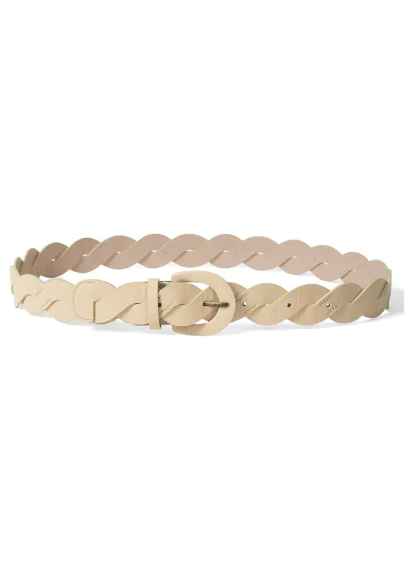 Braided Croc Faux Belt - Cream sold by VENUS