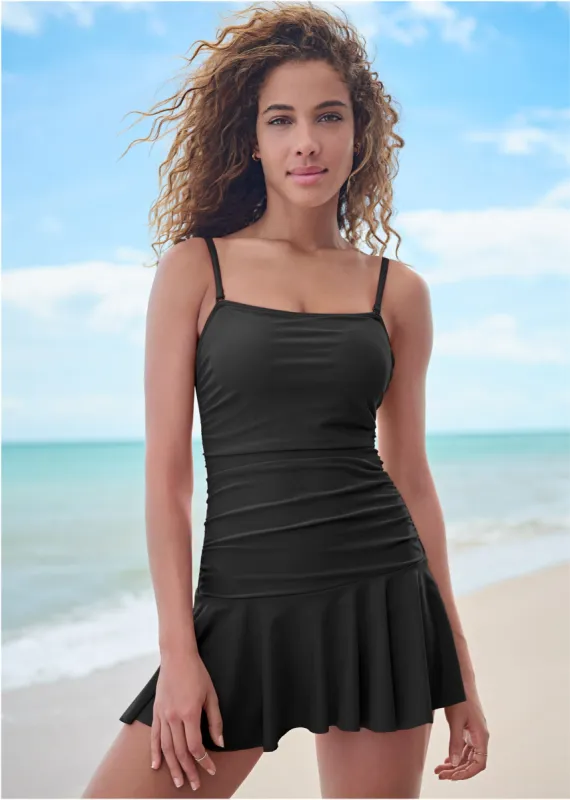 Skirted Bandeau Swim Dress - Black Beauty sold by VENUS