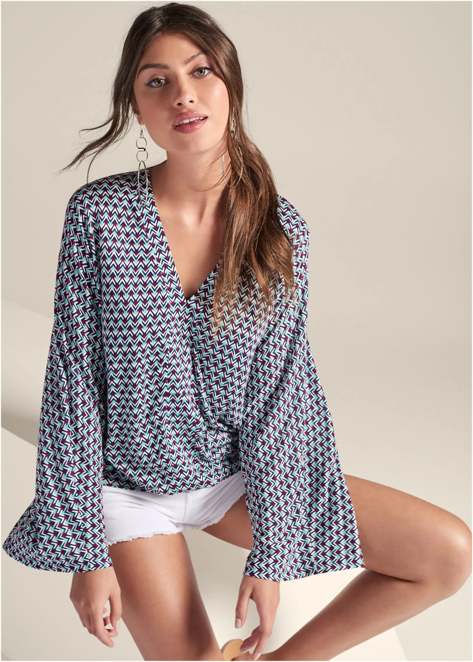 Banded Hem Top - Turquoise sold by VENUS