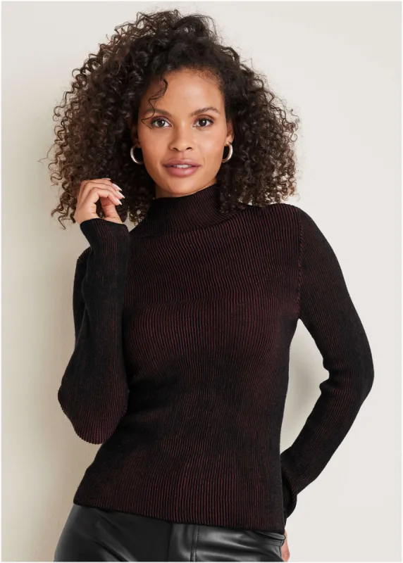 Plaited Long Sleeve Sweater - Wine made by VENUS