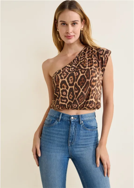 One-Shoulder Crop Top - Brown & Black made by VENUS