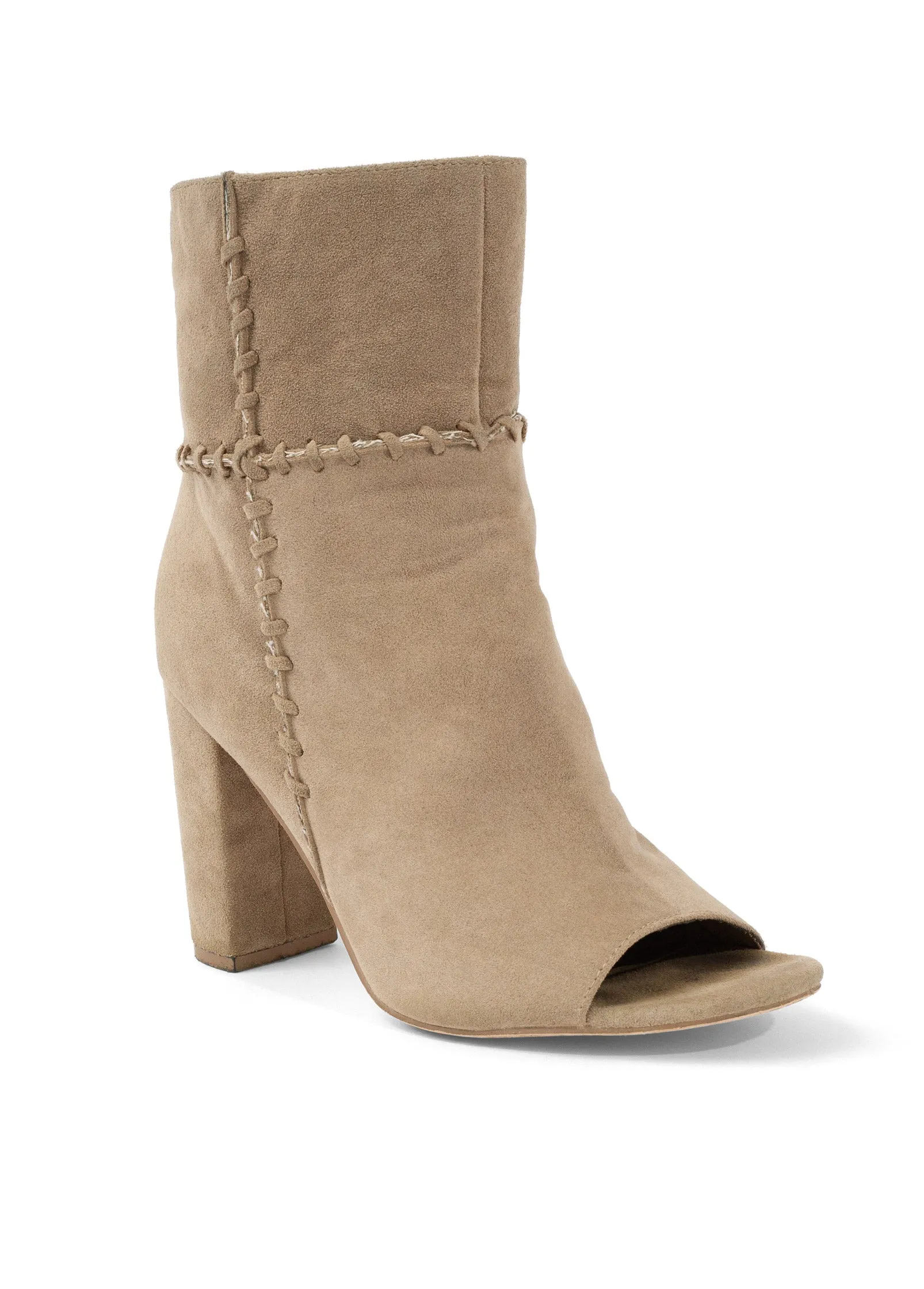 Whipstitch Peep Toe Booties - Taupe sold by VENUS