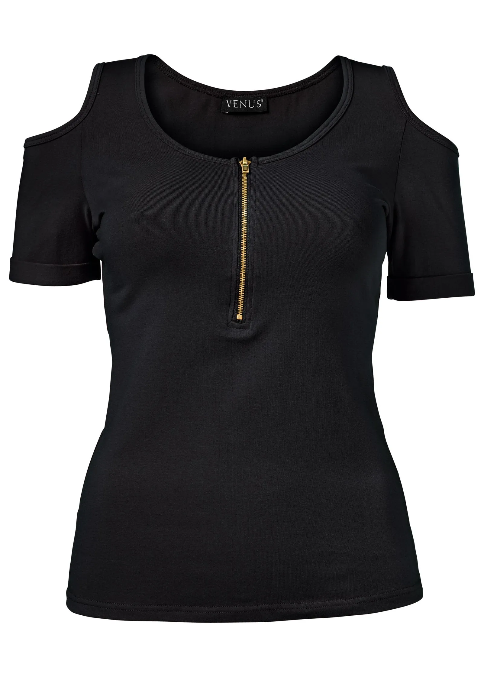 Cold-Shoulder Zipper Top - Black sold by VENUS product image thumbnail 2