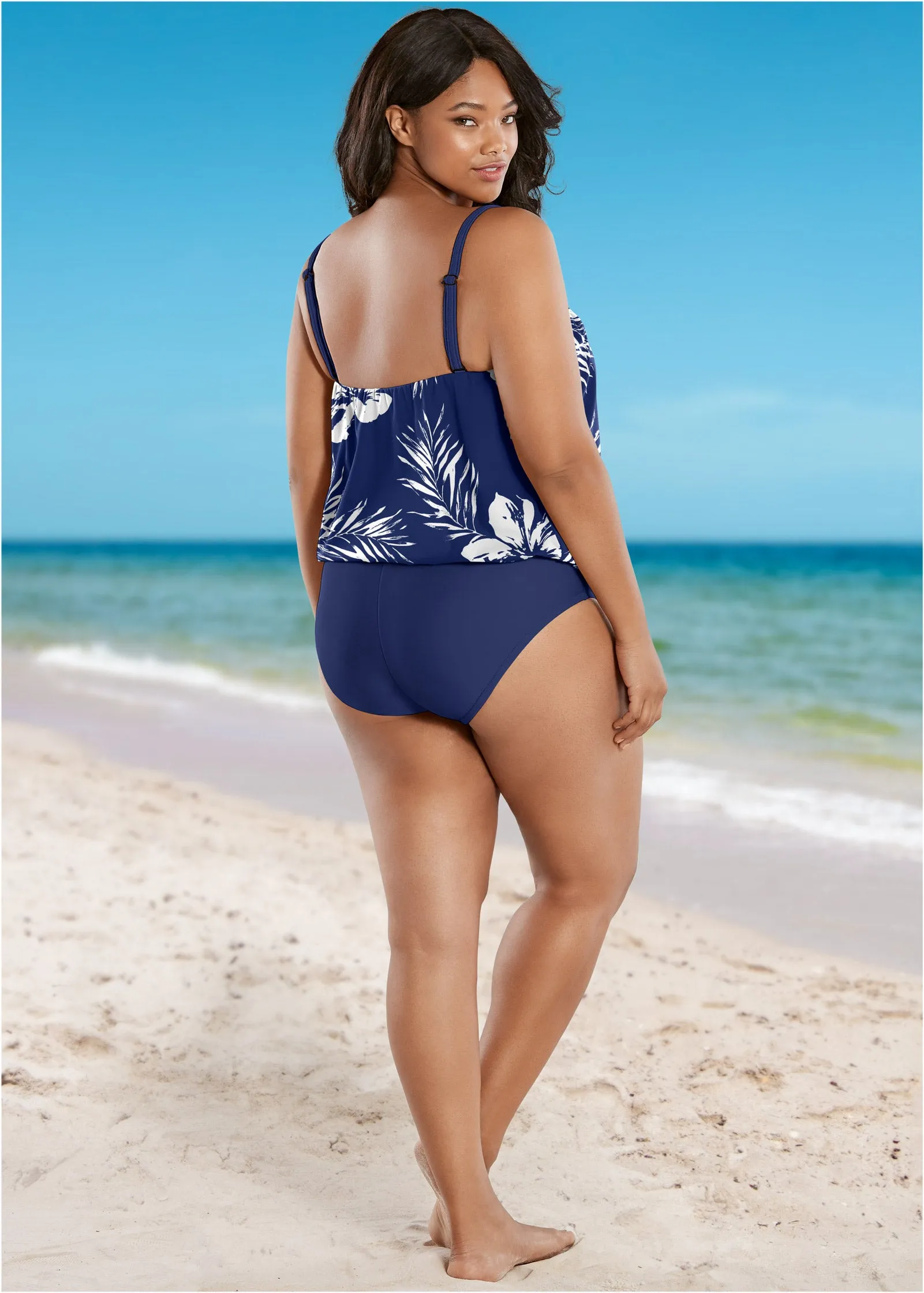 Blouson Bandeau Tankini Top - Navy Blue Hibiscus sold by VENUS product image thumbnail 5