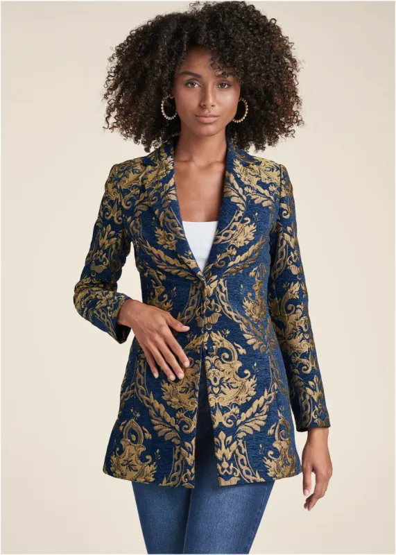 Jacquard Paisley Blazer - Blue Multi sold by VENUS