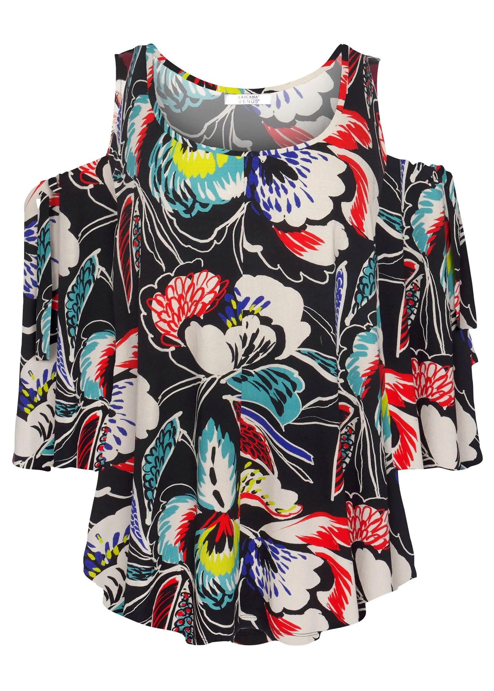 Printed Cold-Shoulder Top - Black & Red sold by VENUS product image thumbnail 2