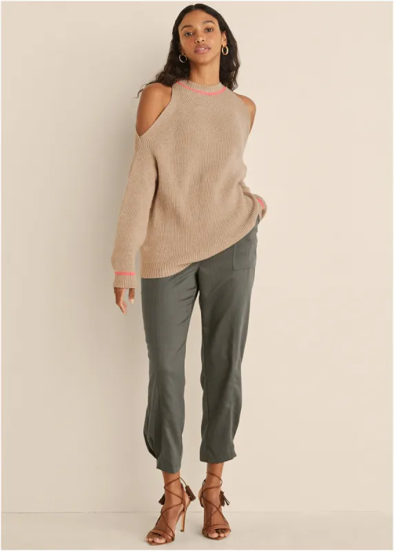 Cold Shoulder Sweater - Camel sold by VENUS