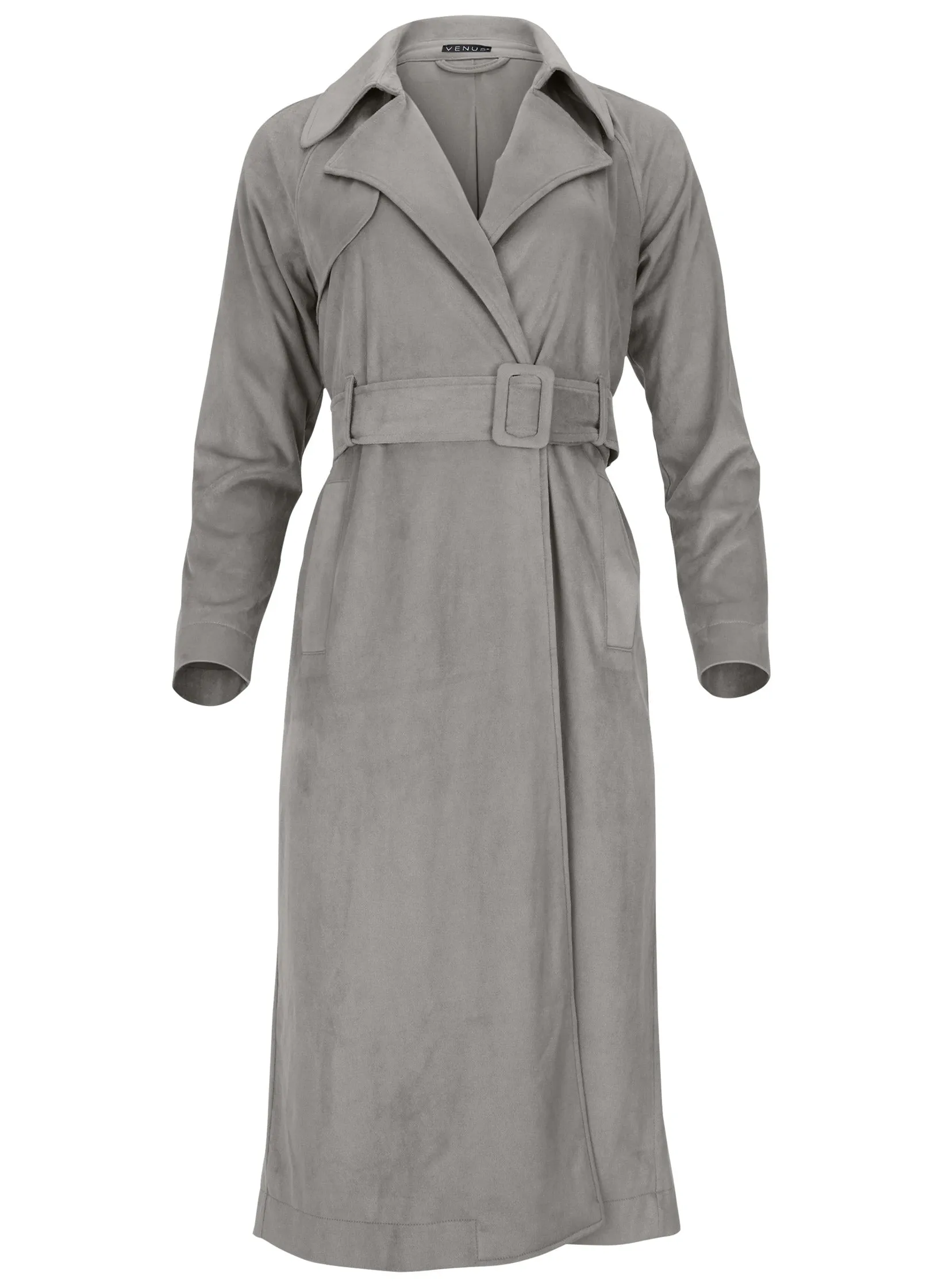 Faux Suede Trench Coat - Grey sold by VENUS product image thumbnail 4