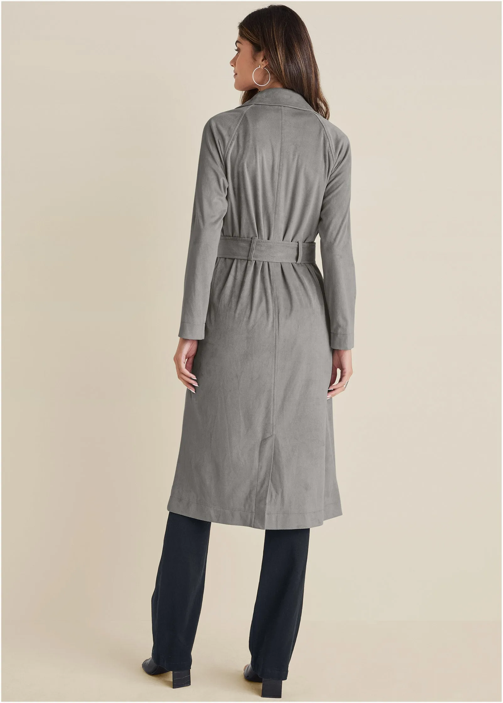 Faux Suede Trench Coat - Grey sold by VENUS product image thumbnail 2