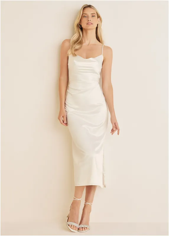 Cowl Neck Slip Dress - Off White sold by VENUS