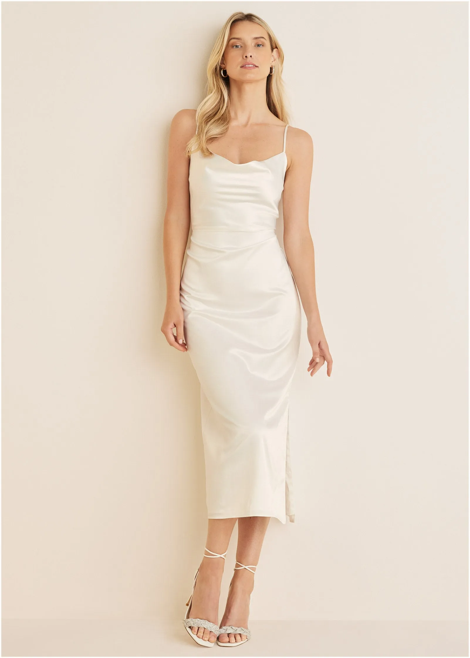 Cowl Neck Slip Dress - Off White sold by VENUS