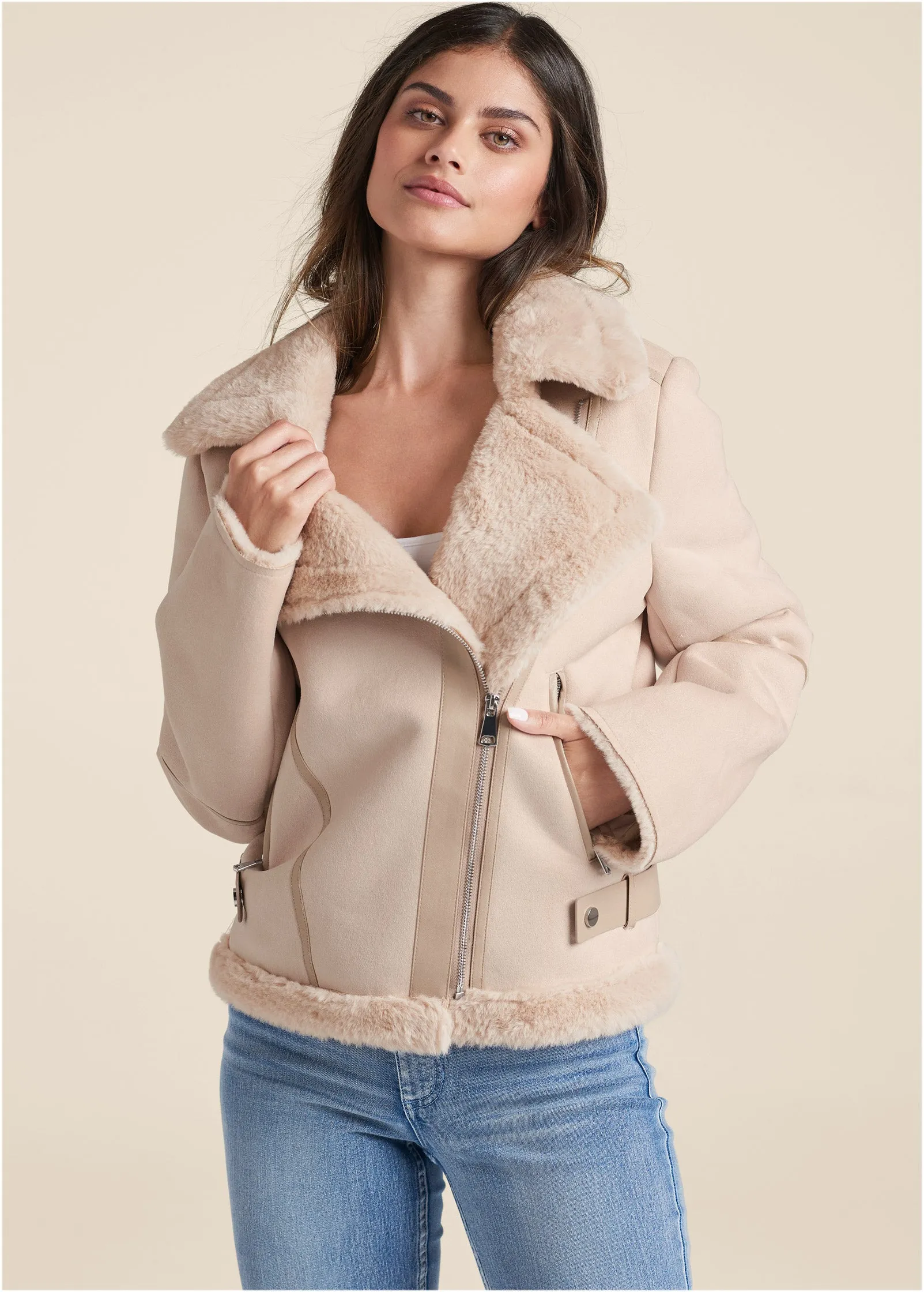 Faux-Shearling Coat - Ivory sold by VENUS