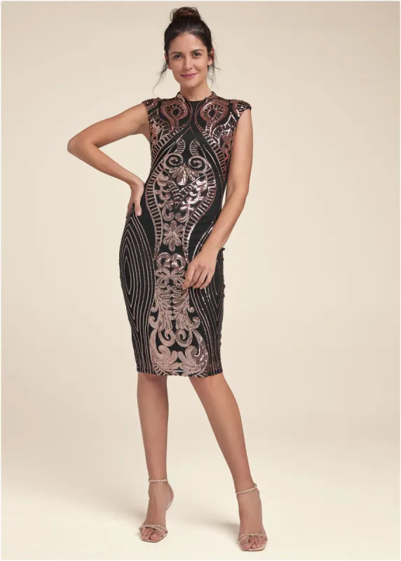 Sequin Midi Dress  - Black Multi sold by VENUS