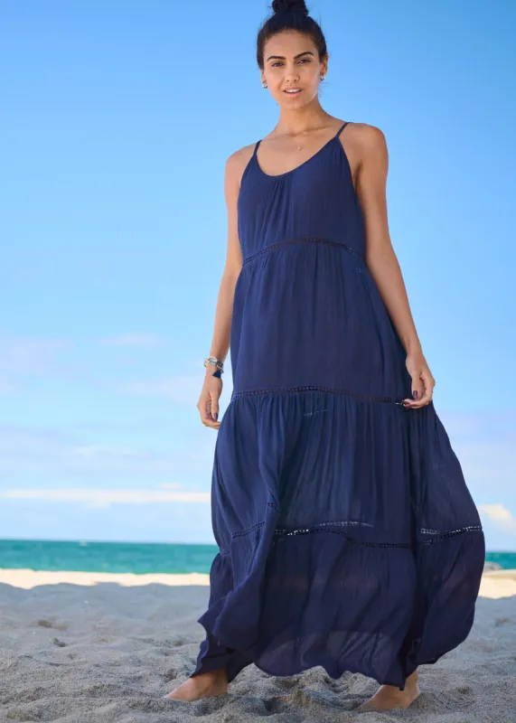 Eyelet Maxi Cover-Up Dress - Ultramarine Blue sold by VENUS