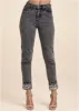 Leopard Cuff Straight Jeans - Black Acid Wash sold by VENUS