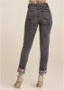 Leopard Cuff Straight Jeans - Black Acid Wash sold by VENUS