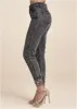 Leopard Cuff Straight Jeans - Black Acid Wash sold by VENUS