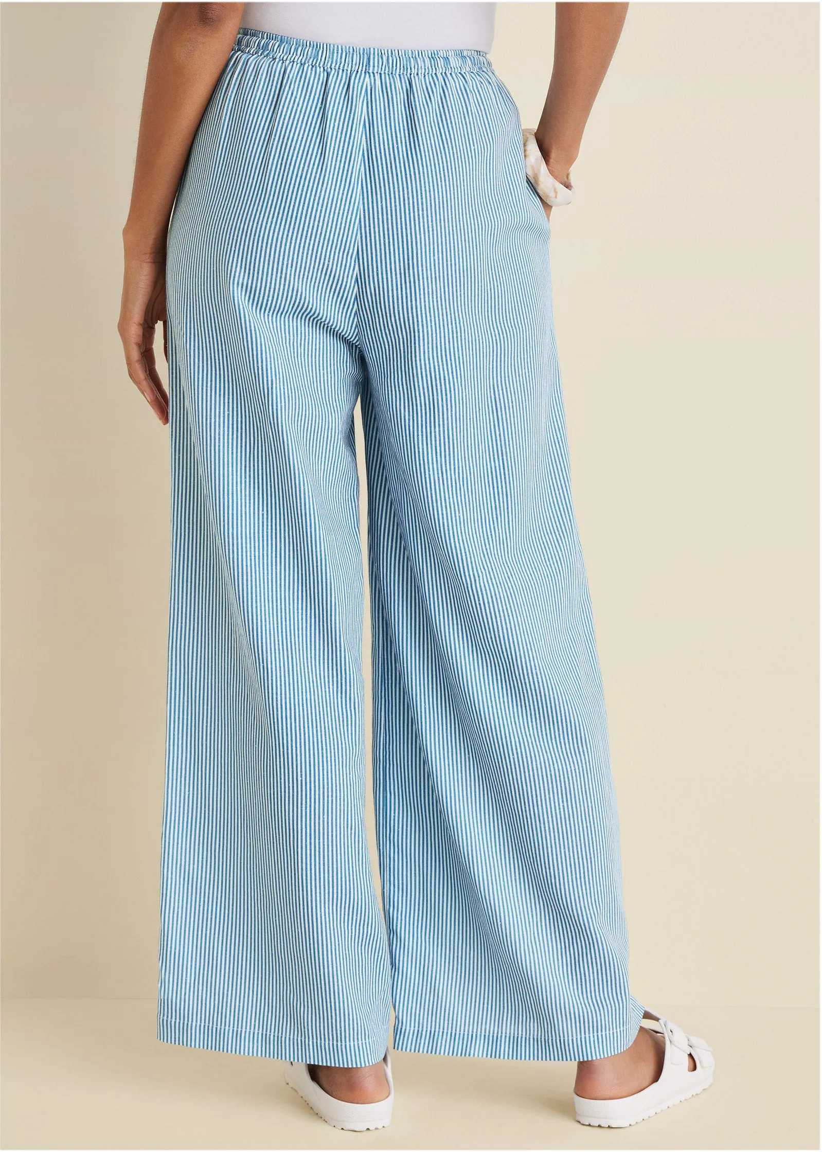 Cotton Linen Wide Leg Pants - Blue Whisper Stripe sold by VENUS product image thumbnail 2