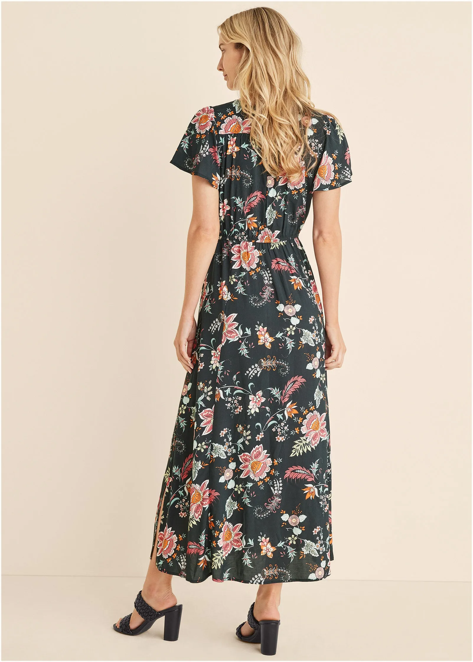 Abstract Print Maxi Dress - Black & Coral sold by VENUS product image thumbnail 2