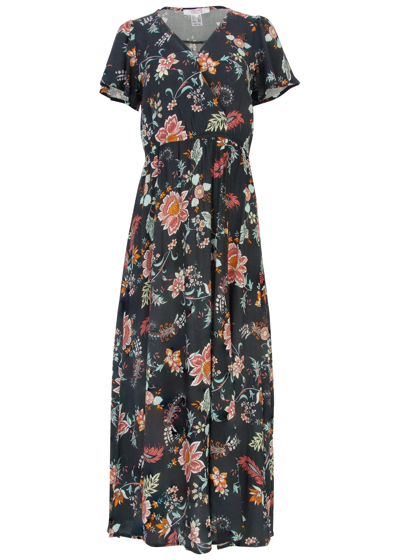 Abstract Print Maxi Dress - Black & Coral sold by VENUS product image thumbnail 3